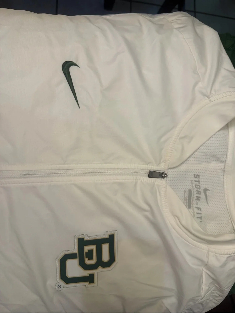 Nike White Baylor University Pullover Throw with Green Logo
